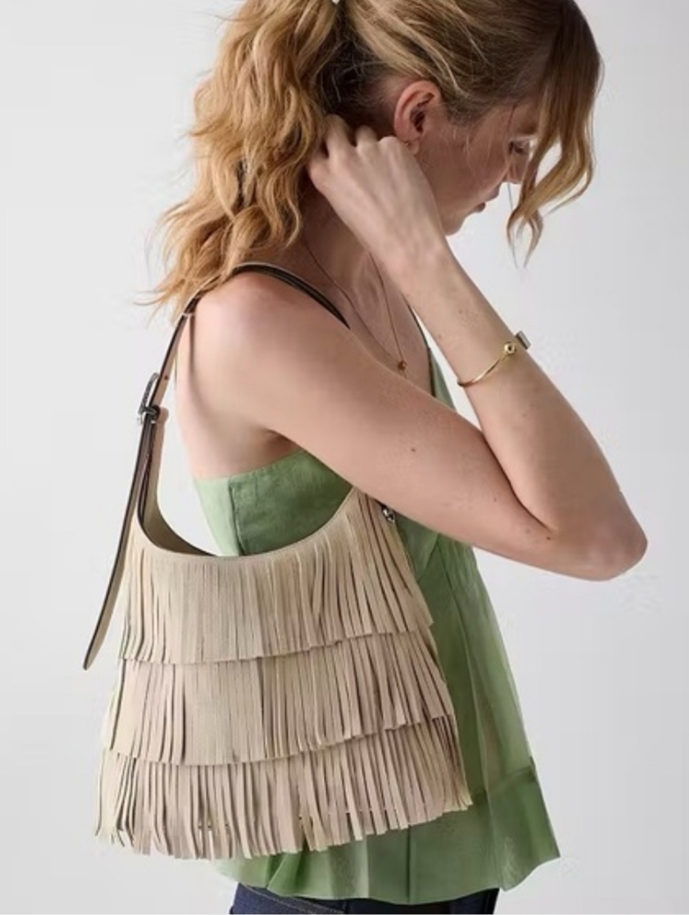Kate Spade 454 Suede Fringe Small Shoulder Bag, Light Sand - Picture 4 of 9